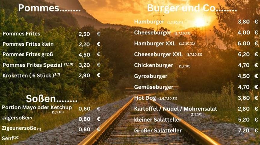 Speisekarte – Pommes, Soßen, Burger und Co