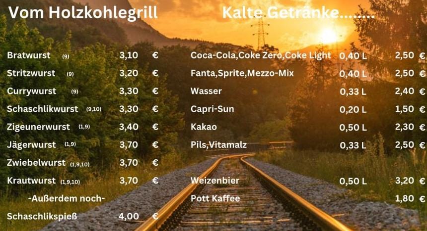 Speisekarte – Vom Holzkohlegrill, kalte Getränke